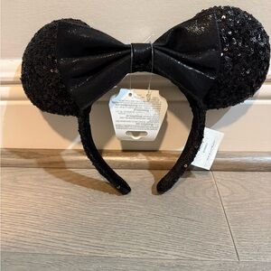 Disney Black Sequin Minnie Mouse Ear Headband with Bow